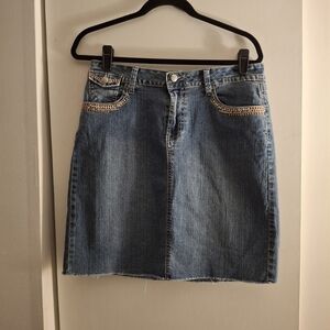 V.S.H. Jeans Women's Denim Blue Embroidered Knee-Length Pencil Skirt